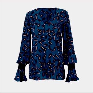 CAbi Shadow Leaf Blouse V-neck Dark Teal Size Large #3763 Excellent Condition!